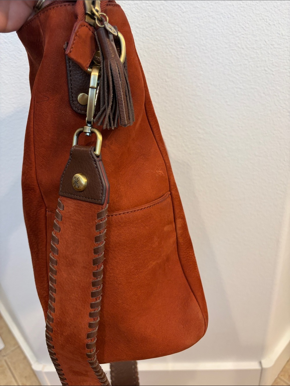 HOBO Rust Suede Shoulder Bag with Braided Trim - Picture 4 of 4
